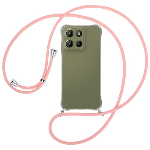 mtb more energy® Handykette kompatibel mit Motorola Moto G15 - rosa/Metallteile: Silber - Smartphone Hülle zum Umhängen - Anti Shock Full TPU Case von mtb more energy