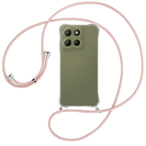 mtb more energy® Handykette kompatibel mit Motorola Moto G15 - roségold/Metallteile: Silber - Smartphone Hülle zum Umhängen - Anti Shock Full TPU Case von mtb more energy