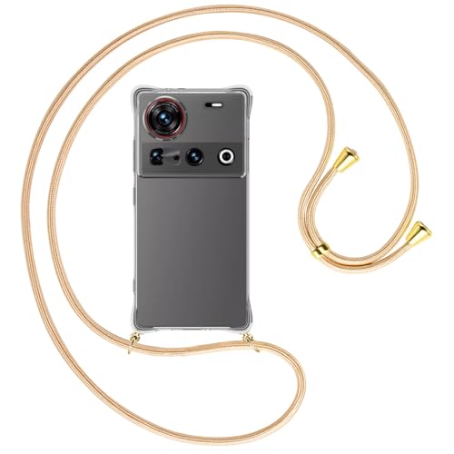 mtb more energy® Handykette kompatibel mit Nubia Z70 Ultra 5G - Goldkordel/Metallteile: Gold - Smartphone Hülle zum Umhängen - Anti Shock Full TPU Case von mtb more energy