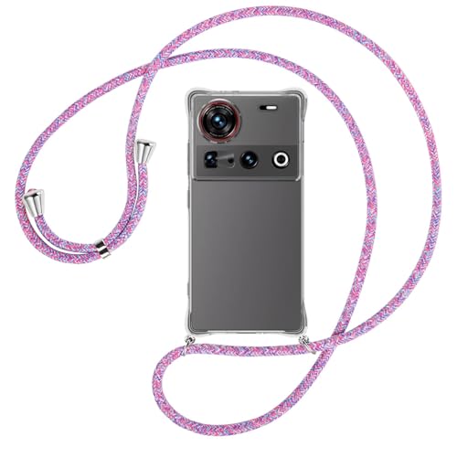 mtb more energy® Handykette kompatibel mit Nubia Z70 Ultra 5G - lila/rosa/blau/Metallteile: Silber - Smartphone Hülle zum Umhängen - Anti Shock Full TPU Case von mtb more energy