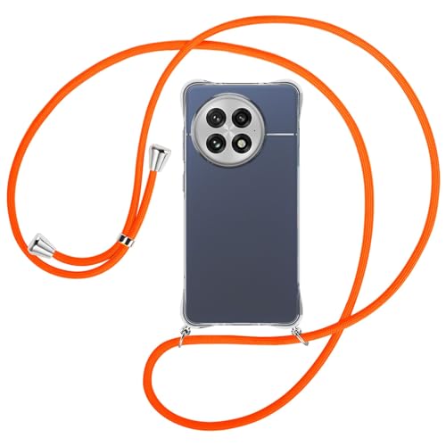 mtb more energy® Handykette kompatibel mit OnePlus ACE5 5G - Neonorange/Metallteile: Silber - Smartphone Hülle zum Umhängen - Anti Shock Full TPU Case von mtb more energy