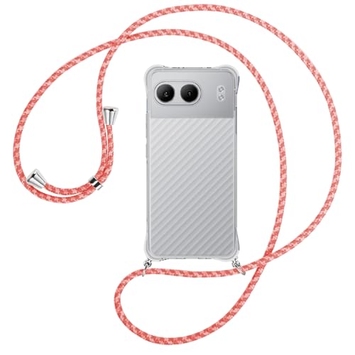 mtb more energy® Handykette kompatibel mit OnePlus Nord 4 5G - Rosatöne gestreift/Metallteile: Silber - Smartphone Hülle zum Umhängen - Anti Shock Full TPU Case von mtb more energy