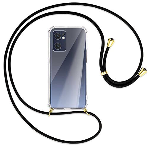 mtb more energy® Handykette kompatibel mit Oppo Find X5 Lite (6.43'') - schwarz/Gold - Smartphone Hülle zum Umhängen - Anti Shock Strong Strong TPU Case von mtb more energy