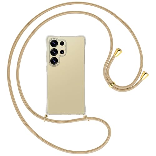 mtb more energy® Handykette kompatibel mit Samsung S25 Ultra - Caramel/Metallteile: Gold - Smartphone Hülle zum Umhängen - Anti Shock Full TPU Case von mtb more energy