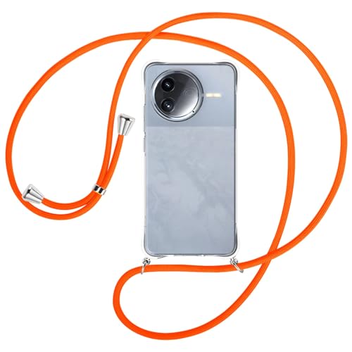 mtb more energy® Handykette kompatibel mit Xiaomi Redmi K80 5G - Neonorange/Metallteile: Silber - Smartphone Hülle zum Umhängen - Anti Shock Full TPU Case von mtb more energy