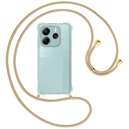 mtb more energy® Handykette kompatibel mit Xiaomi Redmi Note 14 5G - Caramel/Metallteile: Gold - Smartphone Hülle zum Umhängen - Anti Shock Full TPU Case von mtb more energy