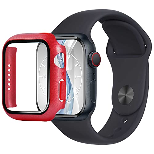mtb more energy Hülle kompatibel mit Apple Watch 3 (38mm) - rot metallic - integrierter Displayschutz aus gehärtetem Glas - Rundum Schutz Bumper Gehäuse Schutzhülle Tempered Glass von mtb more energy