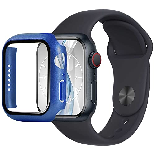 mtb more energy Hülle kompatibel mit Apple Watch 4, 5, 6, SE (40mm) - blau metallic - integrierter Displayschutz aus gehärtetem Glas - Rundum Schutz Bumper Gehäuse Schutzhülle Tempered Glass von mtb more energy