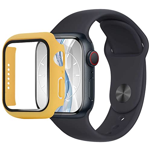 mtb more energy Hülle kompatibel mit Apple Watch 9, 8, 7 (41mm) - gelb - integrierter Displayschutz aus gehärtetem Glas - Rundum Schutz Bumper Gehäuse Schutzhülle Tempered Glass von mtb more energy