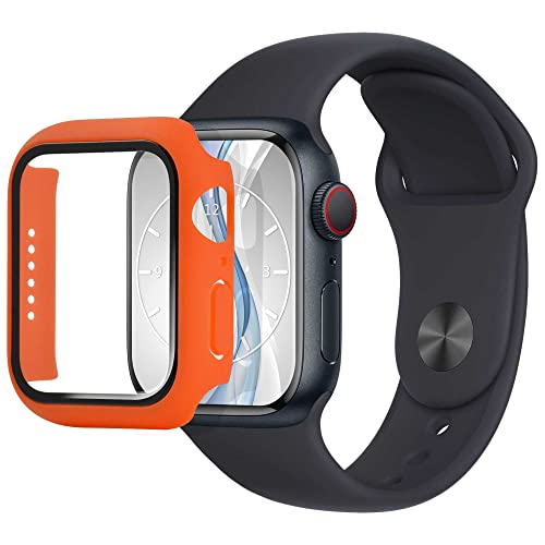 mtb more energy Hülle kompatibel mit Apple Watch 9, 8, 7 (41mm) - orange - integrierter Displayschutz aus gehärtetem Glas - Rundum Schutz Bumper Gehäuse Schutzhülle Tempered Glass von mtb more energy