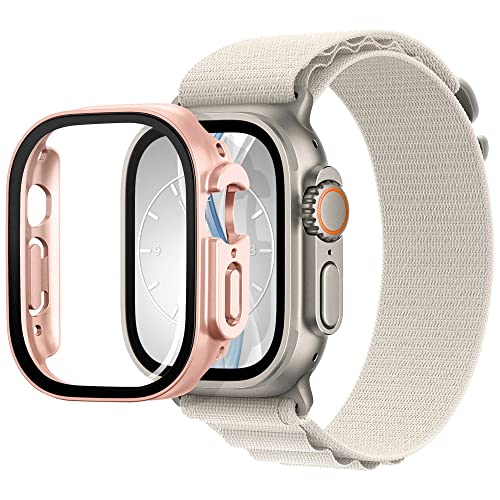 mtb more energy Hülle kompatibel mit Apple Watch Ultra, Ultra 2 - Rosegold metallic - integrierter Displayschutz aus gehärtetem Glas - Rundum Schutz Bumper Gehäuse Schutzhülle Tempered Glass von mtb more energy