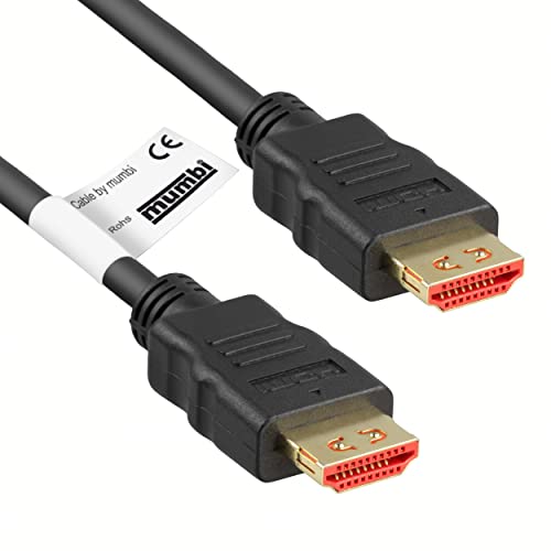 mumbi 1.00m HDMI-High Speed Kabel mit Ethernet mit 4K / 3D Unterstützung bei 24Hz mit Verriegelung, schwarz von mumbi