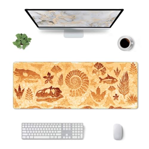 Mauspad mit Retro-Fossilien-Design, Größe XL, rutschfeste Gummiunterseite, Schreibtischunterlage für Laptop, Computer, Gaming, 80 x 30,5 cm von mutakin