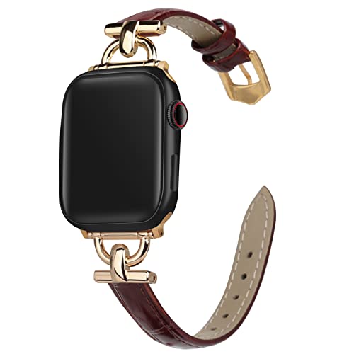 mxiixnai LederArmband Kompatibel mit Apple Watch Armband 41mm 38mm 40mm Frauen, Echtesleder Armband für iWatch Serie SE 9 8 7 6 5 4 3 2 1,Braun/Gold von mxiixnai