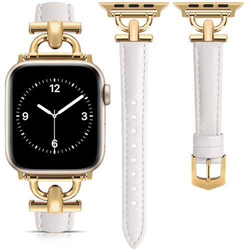 mxiixnai Lederarmband Kompatibel mit Apple Watch Armband 49/46/45/44/42mm Damen, Schlank Elegant Armbänder für iWatch Serie Utra 2/1 SE 10 9 8 7 6 5 4 3 2 1,Polarstern/Gold von mxiixnai