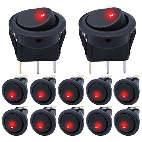 mxuteuk 12 Stück 12 V 20 A Boot Runde Wippschalter Rot LED Licht Auto LKW Ein-Aus-Steuerung KCD2-102N-R von mxuteuk