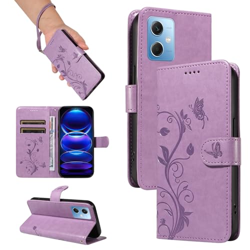 nancencen Hülle für Redmi Note 12 5G / Poco X5 5G Handyhülle, Premium Leder Wallet Schutzhülle Silikon TPU Stoßfest [Kartenfächer] [Standfunktion] Outdoor Flip Case Cover, Lila von nancencen