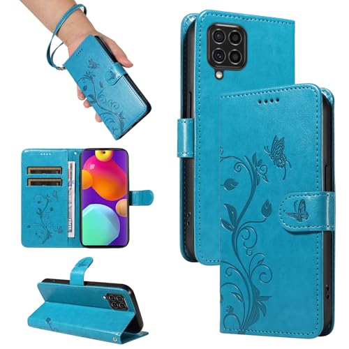 nancencen Hülle für Samsung Galaxy M62 / F62 Handyhülle, Premium Leder Wallet Schutzhülle Silikon TPU Stoßfest [Kartenfächer] [Standfunktion] Outdoor Flip Case Cover, Blau von nancencen