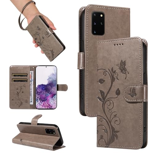 nancencen Hülle für Samsung Galaxy S20 Plus 6.7 Zoll Handyhülle, Premium Leder Wallet Schutzhülle Silikon TPU Stoßfest [Kartenfächer] [Standfunktion] Outdoor Flip Case Cover, Grau von nancencen