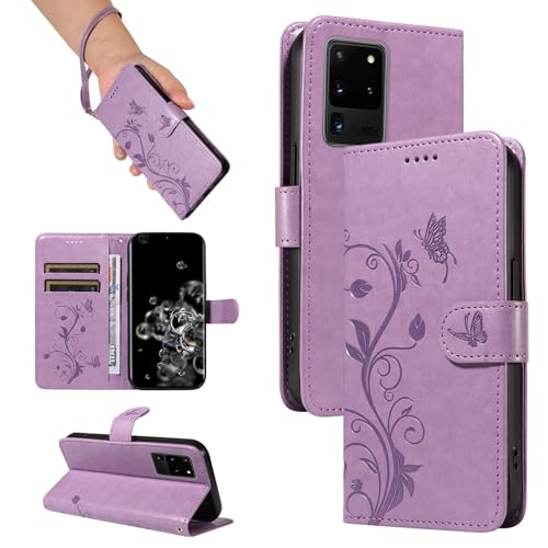 nancencen Hülle für Samsung Galaxy S20 Ultra 6.9 Zoll Handyhülle, Premium Leder Wallet Schutzhülle Silikon TPU Stoßfest [Kartenfächer] [Standfunktion] Outdoor Flip Case Cover, Lila von nancencen