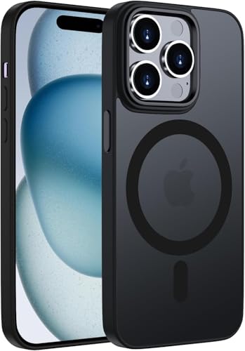 nashgear Magnetisch Hülle für iPhone 15 Pro Max 6,7 Zoll Kompatibel mit iPhone 15 Pro Max Case Durchscheinende Matt Handyhülle für iPhone Dünn Stoßfest Schutzhülle (Schwarz, iPhone 15 Pro Max) von nashgear