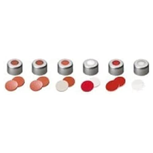 neochrom Aluminium Bördelverschlüss mit 4mm Loch für ND8, Rot Rubber/PTFE Beige Septum, Silber, 100 Stück von neochrom