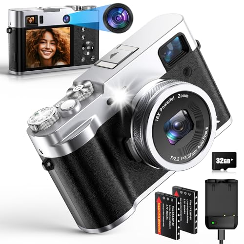 5K Digitalkamera, NEZINI 48MP Fotoapparat Digitalkamera mit Doppelobjektiv, Vlogging Kamera mit 32G Karte/Sucher/2,8 Zoll Bildschirm, Digitale Kompaktkamera Selfie Kamera für Anfänger, Jugendliche von nezini