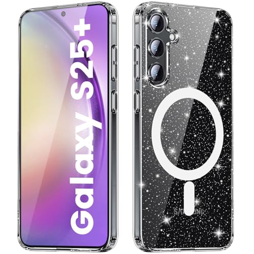 Hülle für Samsung Galaxy S25 Plus / S25+ Kompatibel mit MagSafe, Transparent Glitzer Holografisch Magnetische HandyHülle Case für Galaxy S25 + Schutzhülle Leicht Dünn Kratzfeste Rückseite, Kristall von nicekool