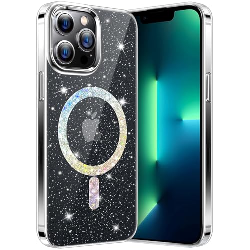 nicekool Hülle für iPhone 13 Pro Max Kompatibel mit MagSafe, Transparent Glitzer Magnetische HandyHülle Case für iPhone 13 Pro Max Schutzhülle Leicht Dünn Kratzfeste Rückseite, Crystal Klar von nicekool