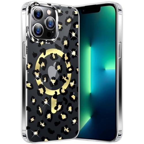 nicekool Magnetisch Hülle für iPhone 13 Pro Max Kompatibel MagSafe Kabellosem Laden, Stoßfest Handyhülle, Leopard Muster Mädchen Aesthetic Design Kratzfeste Klare Handyhülle Schwarzer Leopardenmuster von nicekool