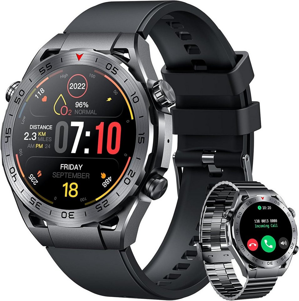 niizero Herren's Fitness-Tracker IP67 Wasserdicht Telefonfunktion Smartwatch (3,61 cm/1,42 Zoll, Android/iOS), mit austauschbarem weichem Silikonarmband, mit Bluetooth Anruf Schlafmonitor Schrittzähler Pulsuhr 100+ Sportmodi von niizero