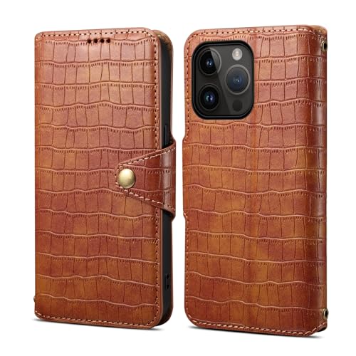 nincyee Klapphülle für iPhone 14 Pro, klassisches Krokodilmuster, PU-Leder, Klappständer, Brieftaschen-Schutzhülle mit Kartenschlitz, Braun von nincyee