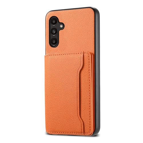 nincyee Schutzhülle für Samsung Galaxy A15 5G, klassisches Litschi-Muster, PU-Leder, magnetische Rückseite, Kartenhalter, versteckter Ständer, Orange von nincyee