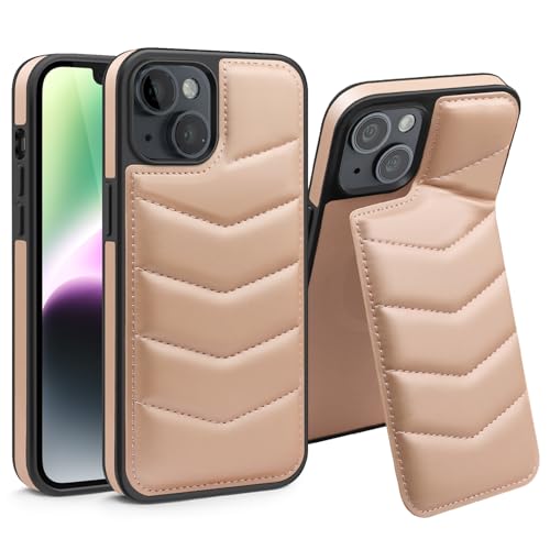 nincyee Schutzhülle für iPhone 14, Lycra-Daunenmuster, Premium-PU-Leder mit Kartenhalter, versteckter klappbarer Ständer, kabelloses Aufladen, kompatibel mit rosa von nincyee