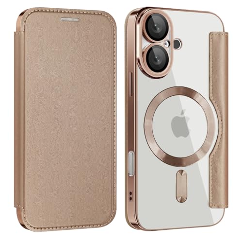 nincyee Schutzhülle für iPhone 16, klassisch, einfarbig, Premium-PU-Leder, Brieftaschen-Klapphülle + TPU-Magnetanziehung, kompatibel mit kabellosem Aufladen von nincyee