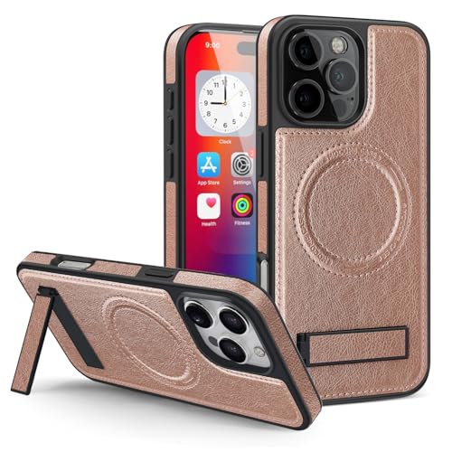 nincyee Schutzhülle für iPhone 16 Pro, einfarbig, Premium-PU-Leder, mit verstecktem Klappständer, magnetisch, kabelloses Laden, kompatibel mit Roségold von nincyee