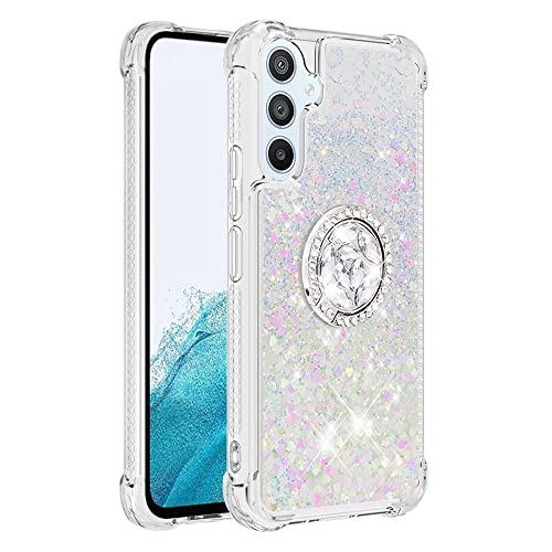 nincyee Stoßfeste Schutzhülle für Samsung Galaxy A54 5G, Glitzer-Glanz, Diamant-Herz, Regenbogen, Treibsand, transparente TPU-Hülle mit klappbarem Ring, Ständer von nincyee