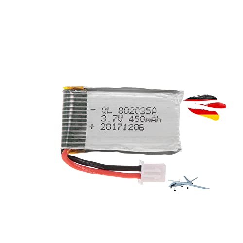 3.7V 450-mAh 1S Li-Po Akku für RC-Modellbau, Lithium-Polymer Batterie mit JST PH-2.0 2P Stecker für ferngesteuertes Predator z51, z51c Flugzeug, Auto, Drohne, Hubschrauber, Monstertruck und Spielzeug von njoyn