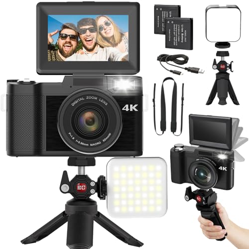 Digitalkamera 4K 48MP Autofokus Full HD Vlogging Kamera für YouTube Flip Screen Kompaktkamera für Anfänger Vloggers Fotografie mit wiederaufladbaren Batterien Zubehör Kit von novzzovaz