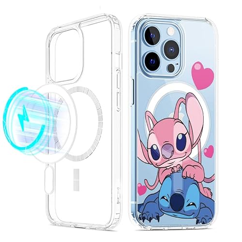 Magnetische Handyhülle für Apple iPhone 13/14 6.1" Hülle [Kompatibel mit MagSafe], Militärschutz, Kratzfest, Stoßfest, Stitch Schutzhülle mit Muster Kawaii Anime Case für iPhone 13, 07 von nurkorki