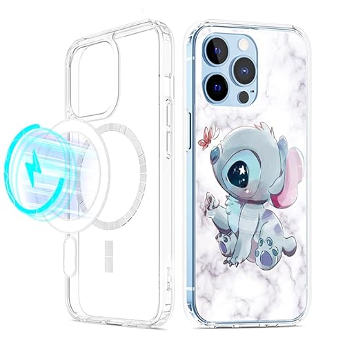 Magnetische Handyhülle für Apple iPhone 14/13 6.1" Hülle [Kompatibel mit MagSafe], Militärschutz, Kratzfest, Stoßfest, Stitch Schutzhülle mit Marmor Muster Kawaii Anime Case für iPhone 14, 19 von nurkorki