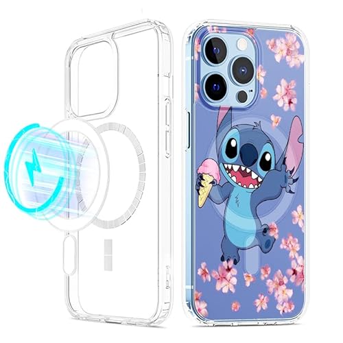 Magnetische Handyhülle für Apple iPhone 14 Pro Max 6.7" Hülle [Kompatibel mit MagSafe], Militärschutz, Kratzfest, Stoßfest, Stitch Schutzhülle mit Blumen Muster Anime Case für iPhone 14 Pro Max, 01 von nurkorki