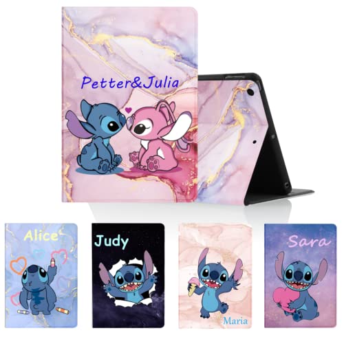 Personalisierte Hülle für Samsung Galaxy Tab A7 Lite 8,7" 2021 SM-T225/T220, Marmor Schutzhülle mit Cute Anime Stitch Text Customized Case PU Leder Flip Tablet Folio für Junge Mädchen von nurkorki