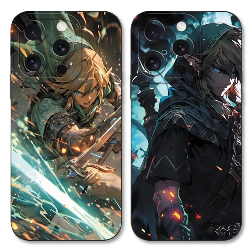 nurkorki 2 Stück Cartoon Anime Handyhülle für iPhone 15 6.1", Cool The Legend of Zelda Muster Design Schutzhülle Weich TPU Silikon Stoßfest Bumper Case, Sparks von nurkorki