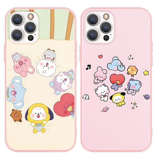 nurkorki 2 Stück Kpop Sänger Handyhülle für iPhone 15 Hülle 6,1",Jimin Jin V J-Hope JUNG KOOK SUGA RM Muster Design Cartoon Cover Schutzhülle für Mädchen,Fans,Schwarz Silikon Stoßfest Case,Mode von nurkorki