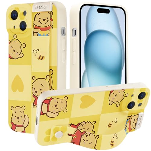 nurkorki Handyhülle für Samsung Galaxy S24 5G Hülle 6,1" mit Wrist Strap,Schutzhülle mit Cute Kawaii Bear Anime Cartoon Muster Wristband Verstellbares Ständer Case Silicone Bumper Cover,Cute von nurkorki