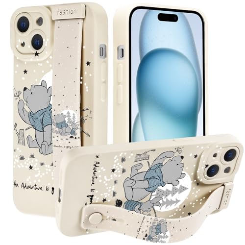 nurkorki Handyhülle für iPhone 16 Plus Hülle 6,7" mit Wrist Strap,Schutzhülle mit Cute Kawaii Bear Anime Cartoon Muster Wristband Verstellbares Ständer Case Silicone Bumper Cover,Anime von nurkorki