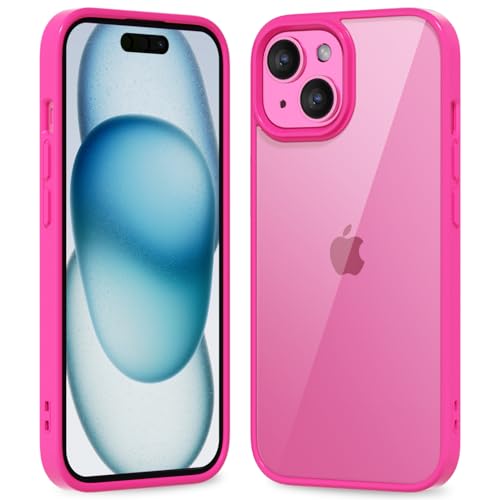 oakxco Dünne Schlanke Klare Hülle für iPhone 15 Plus/ 14 Plus, Transparente Hybrid Hartschale Kunststoff-Weiche Silikonkautschuk, Nicht-Gelbe Acryl Schutz Leichte Abdeckung für Frauen, Neon Pink von oakxco