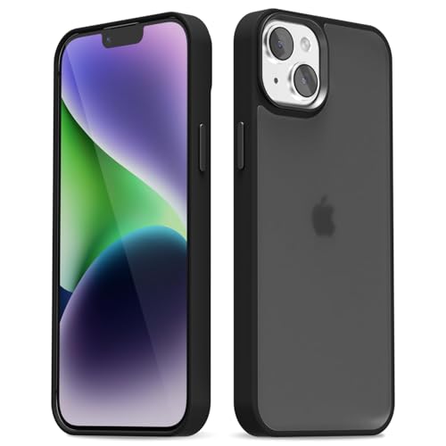 oakxco für iPhone 13 Fall Matte Clear, Durchsichtige 14 Phone Case, Anti-Fingerabdruck Frosted Hartplastik Weiche Silikon Stoßstange, Schwarz von oakxco