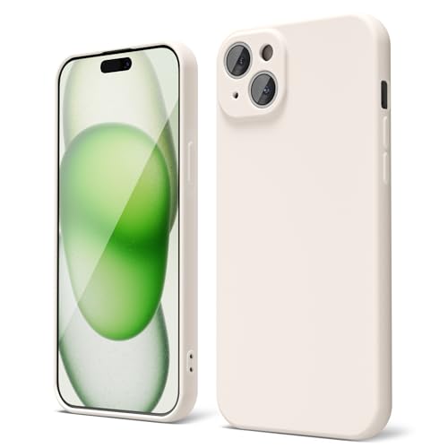 oakxco für iPhone 15 Plus Hülle Silikon Case, Dünn Gummi Gel Original Farbig Schutz Handyhülle, Weich Slim Matt Leicht TPU Stoßfest Kameraschutz Schutzhülle Schale, Beige Titan von oakxco